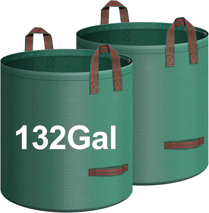 2-Pack 132 Gallons Leaf Bags, Reusable Yard Waste Bags, Heavy Duty Lawn Bags with 4 Handles for Garden Leaves and Waste Collection, Lightweight Portable Yard Trash Bag