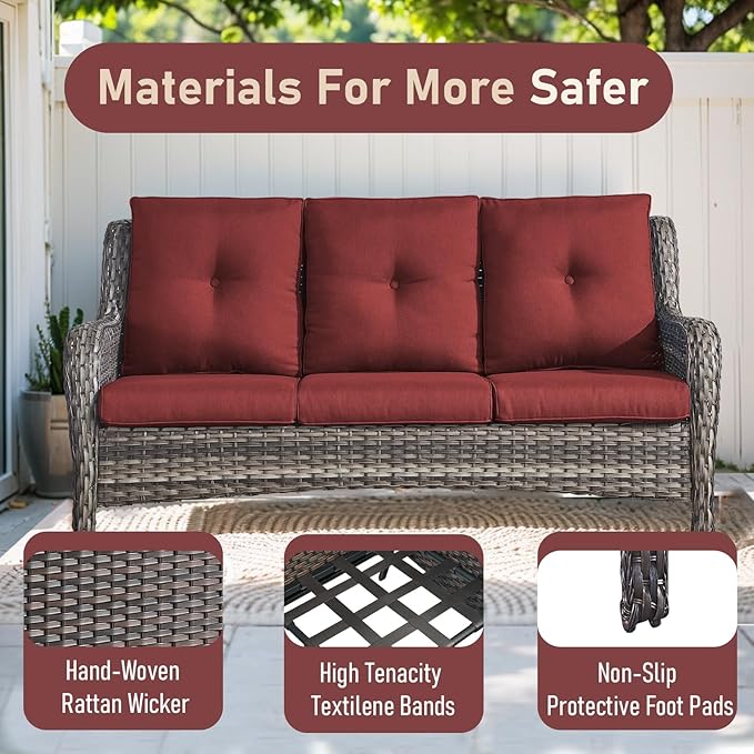 Wicker Outdoor Conversation Se with 50,000 BTU Gas Propane Fire Pit Tablet-7 Pieces Outdoor Wicker High Back Couch Patio Furniture for Deck Poolside Backyard