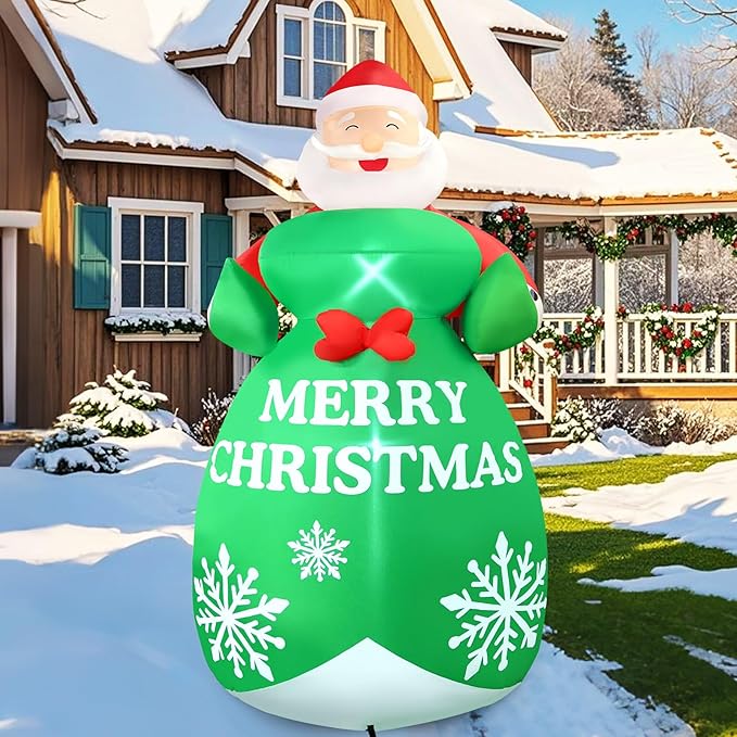 2025 Christamas Inflatable Santa Claus 8FT Santa Holding A Gift Bag Christamas Inflatables Outdoor Decoration Xmas Santa Blow Up Yard Decorations Built-in 4 LEDs for Holiday Party Yard Garden Lawn