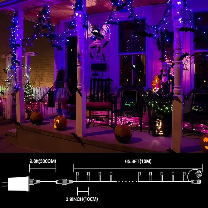 33ft Halloween Decorative Mini Lights, 100 LED Transparent Wire Fairy Starry String Lights Plug in, 11Lighting Modes, for Halloween Decoration Outdoor Xmas Tree Party Decoration (Purple)