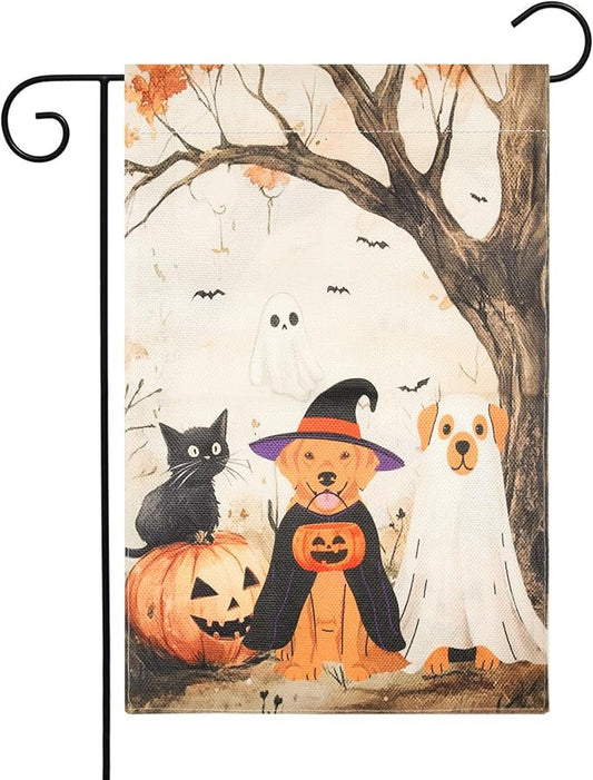 Halloween Garden Flag - Halloween Decorations Outdoor, Yard Flag for Outdoor Holiday Home Decor, Double Sided 12x18 Inch - Cat & Dogs