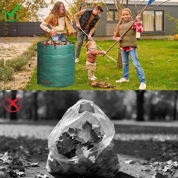 4 Pack 72 Gallons Reusable Yard Waste Bag, 4 Pack Upright Lawn Bags with 4 Handles, Lawn Leaf Bag, Heavy Duty Garden Bags, Large Leaf Containers for Gardening Debris, Waste Collection