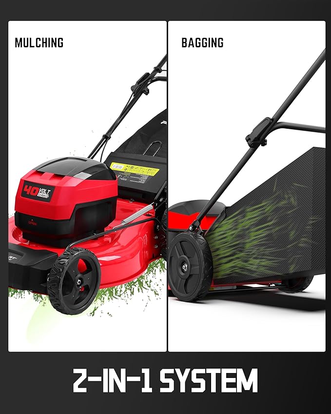 PowerSmart 40V 21" Cordless Push Lawn Mower with 2 x 4.0ah Batteries and Charger, up to 1/4 Acre (MB2400B)
