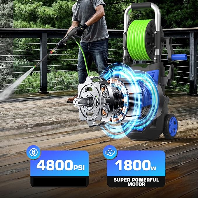 Professional Pressure Cleaner 4800PSI, 4.0GPM Portable Power Cleaner with 4 QC Nozzles and Soap Bottle, Cleaner Machine for Cars/Home/Driveways/Patios/Decks/Fences, Blue