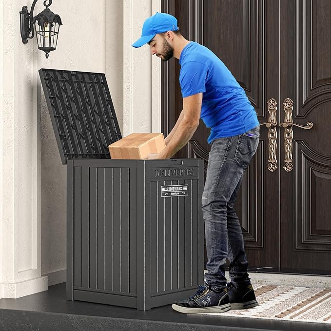 Package Delivery Box for Outside, 48 Gallon Storage with Lockable Secure, Large Resin Outdoor Package Drop Container