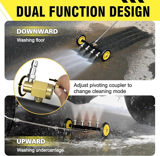 RAYNEL 16'' Pressure Washer Undercarriage Cleaner and Water Broom Attachment with 3 Pcs Extension Wands and 8 Nozzles - 4000PSI, 1/4'' Connector - for Electric and Gas Power Washers