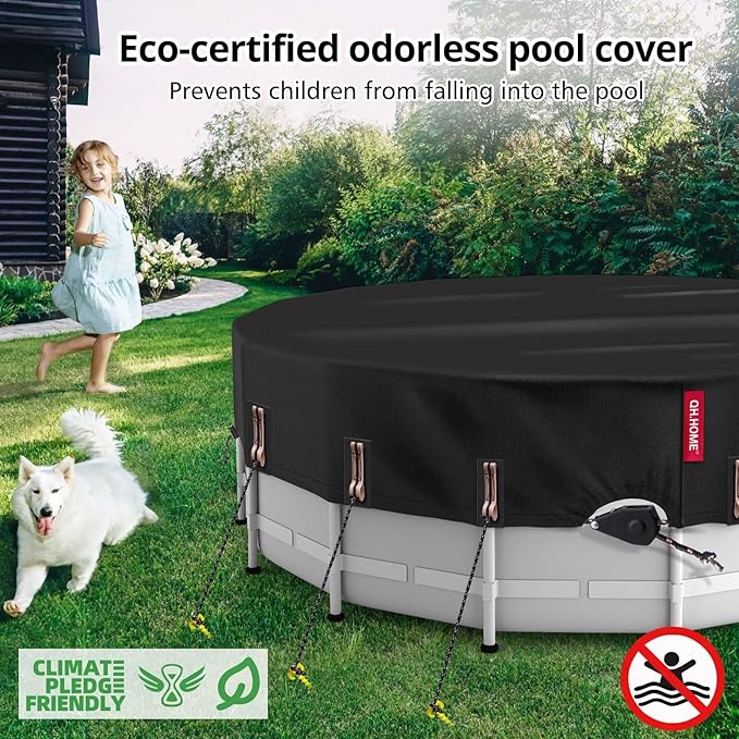QH.HOME 18 Ft Round Winter Pool Cover with Fast Tightening Patented Ratchet,Pool Covers for Above Ground Pools, One-Piece Tear Resistant Swimming Pool Cover Protector with Upgraded Ultimate Windproof