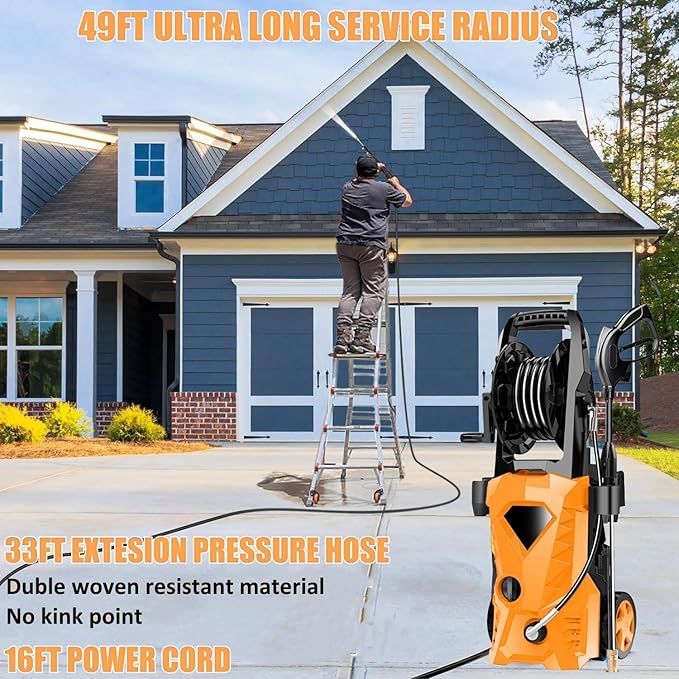 5000PSI Eectric Pressure Washer 2025 2.8GPM High Power Washer with 4 Pressure Nozzle and Soap Bottle for Home, Car Washing, Fence Cleaning, Patio (Orange)