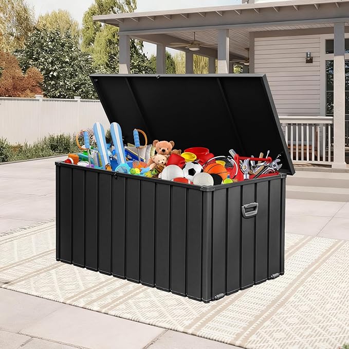 Domi 190-Gallon Outdoor Storage Box – Waterproof, Lockable Storage Cabinet for Patio Furniture, Garden Tools & Pool Supplies – Large Metal Storage for Cushions, Toys & More