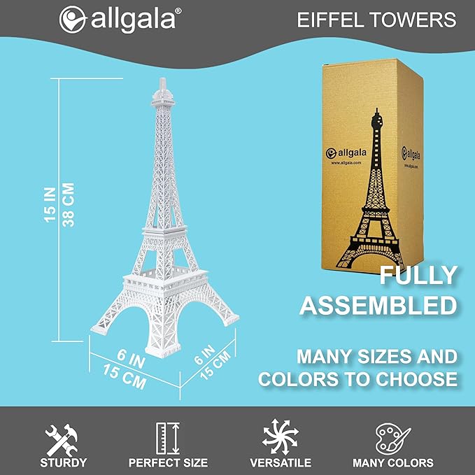 allgala 15" Eiffel Tower Statue Decor Alloy Metal, White