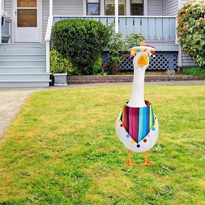XIMEO Porch Goose Outfit for 17" & 23" Lawn Goose – Funny Cape & Sombrero Clothes Set – Holiday Porch Goose Decoration for Duck or Garden Statues