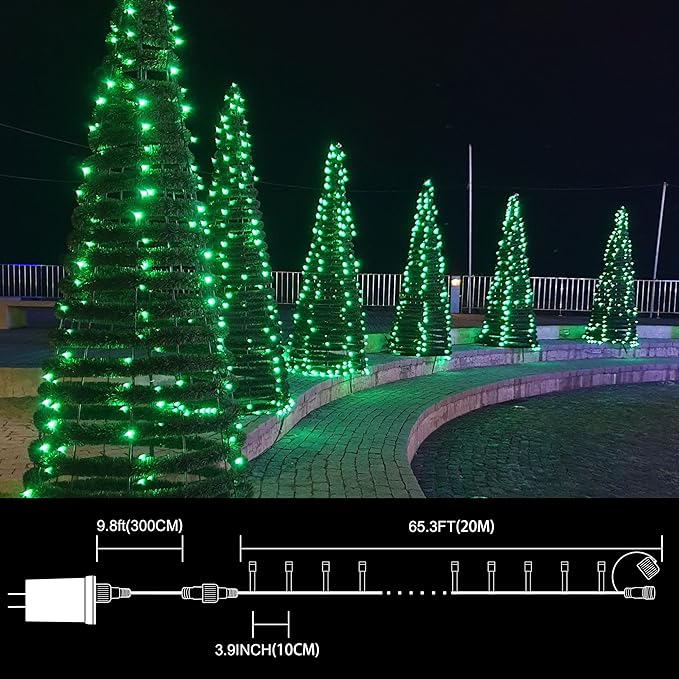 66ft Christmas Decorative Mini Lights,200 LED Transparent Wire Fairy Starry String Lights Plug in, 11 Lighting Modes, for Indoor Outdoor Xmas Tree Wedding Party Decoration (Green)