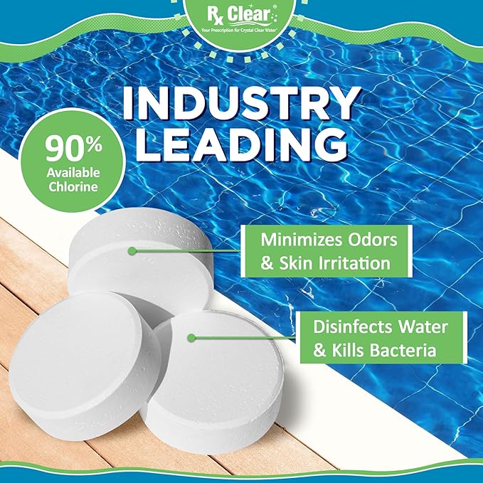 Rx Clear 3" Inch Chlorine Tabs | 8 Pounds | Individual Stabilized Chlorinating Tablets for Sanitizing Swimming Pools | Long Lasting, Slow Dissolving, and UV Protected