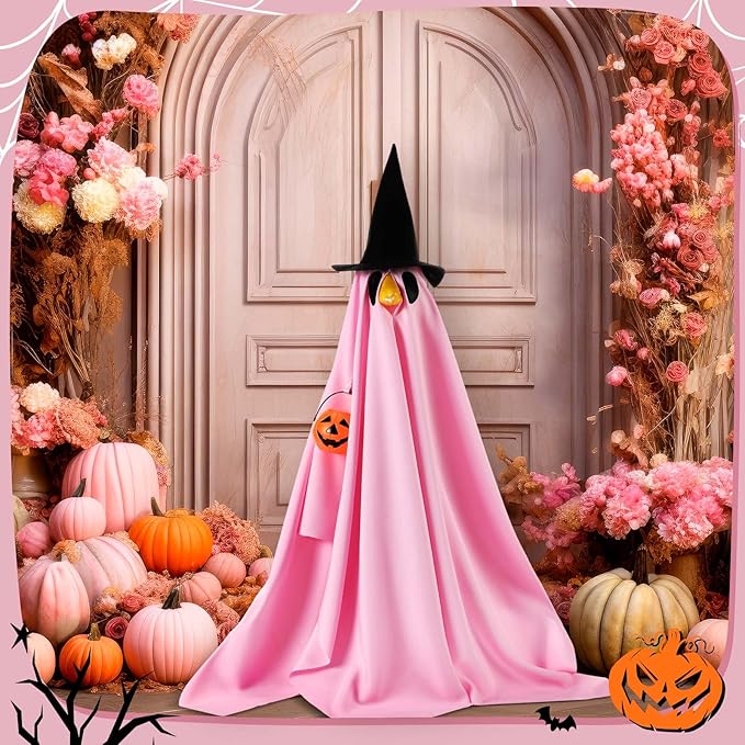 Halloween Porch Goose Outfit Ghost Lawn Goose Clothes with Pumpkin Bag for 23" Disco Plastic/Cement Outdoor Patio Yard Lawn Art Decoration(Pink,Matte)