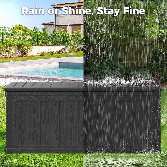 Lyromix 260 Gallon Outdoor Extra Large Resin Storage Box, Waterproof Deck Box Lockable & UV-Resistant, Outside Cushion Storage for Patio Furniture, Garden Tools, Pool Accessories, Black