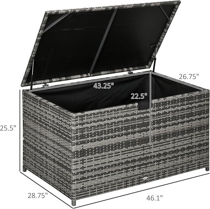 Outsunny 113 Gallon Deck Box, Rattan Outdoor Storage Box, Waterproof Storage Container for Indoor, Patio Furniture Cushions, Pool Supplies, Garden Tools, Dark Gray
