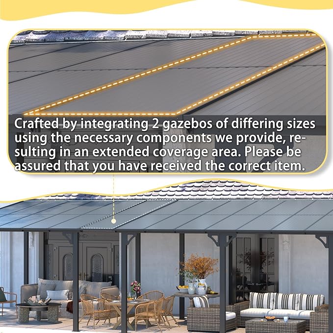 AECOJOY 40' x 12' Gazebo for Patio, Large Wall-Mounted Hard Top Lean-to Gazebo Pergola with Roof 12' x 40' on Clearance, Heavy Duty Patio Awnings for Decks, Backyard