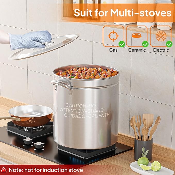 Bonnlo 36QT Turkey Fryer Pot with Steamer Basket, Lid & Lifting Hook, Stainless Steel Seafood Boil-Pot for Lobster, Crab & Shrimp, Heavy-Duty Deep Stockpot for Outdoor Boiling, Cooking & Frying