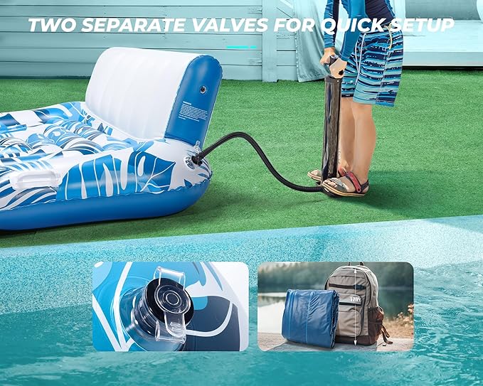 Pool Floats Adult 1-2-3 Person Inflatable Lounger, Extra Large Tanning Recliner Floaty Chair Raft with Backrest, Footrest, Cup Holder for Pool, Lake, River, Beach, Ocean & Party Use
