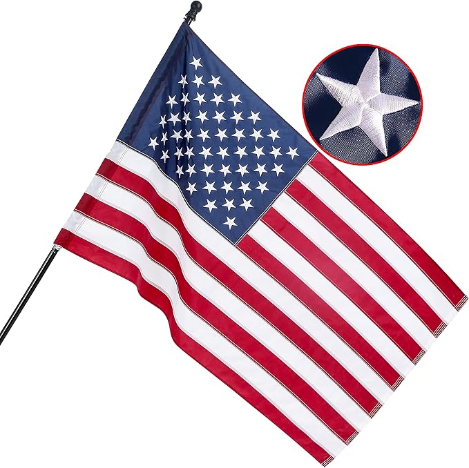 American Flag 2.5x4 ft Pole Sleeve Style: Longest Lasting US Sleeved Flag Made from Nylon, Embroidered Stars, Sewn Stripes, UV Protection Perfect for Outdoors! USA Flag