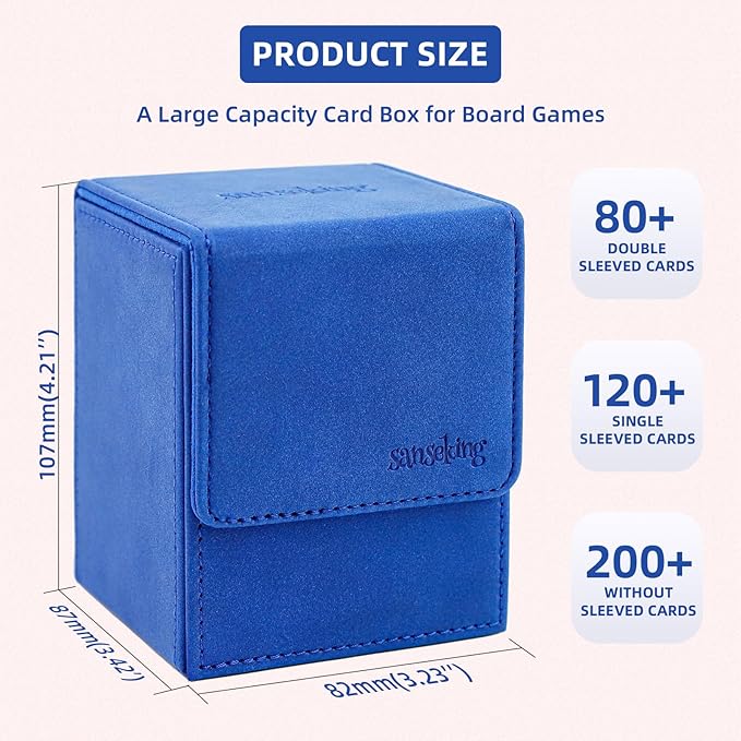 Magic Card Deck Box for MTG Single Deck Card Box fits 100+ TCG Sleeved Cards Soft Leather Card Box Top loading Card Boxes Magic Gift for MTG TCG CCG (Vertical,Dark Blue)