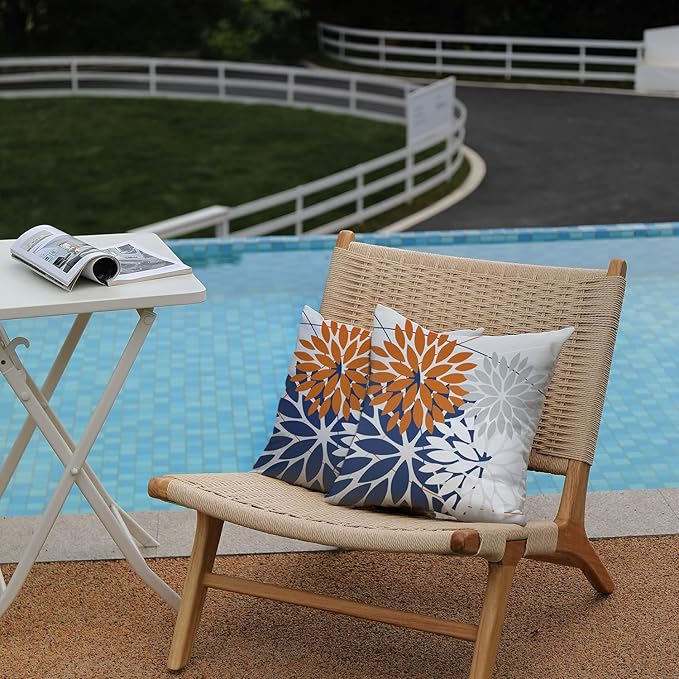 DFXSZ Outdoor Throw Pillow Covers 18x18 Inch Set of 2 Waterproof Spring Summer Geometric Elegant Orange Blue Outdoor Pillow Covers for Patio Funiture Garden Couch 158V18