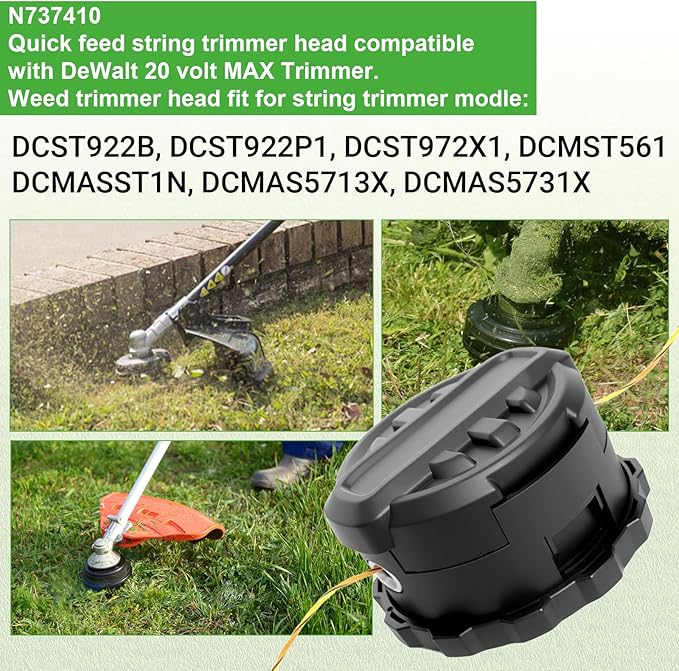 N737410 Quick Feed String Trimmer Head, String Trimmer Head for Dewalt Models DCST922B, DCST922P1, DCST972X1 String Trimmer, Weed Eater Head Replacement, Pre-Wound Dual 0.080" Line for Trimming