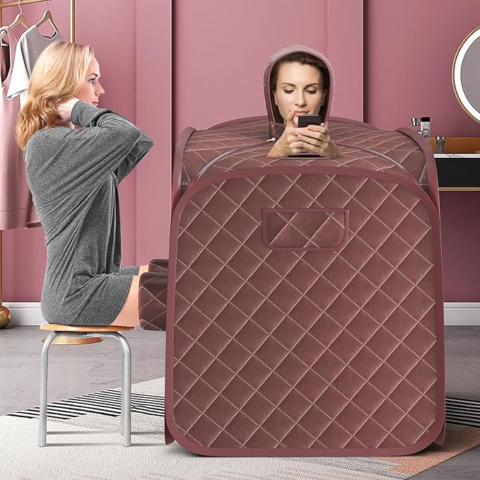 COSTWAY Portable Steam Sauna, Remote Control, 3L Steamer, Foldable Sauna Spa with 9 Temperature and 90 Mins Timer, Atomization, Personal Sauna Hat Tent for Detox Relaxation (Coffee)