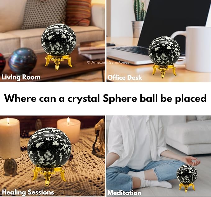 Amazing Gemstone Black and White Tourmaline Crystal Ball with Stand - 2" Inches Crystal Sphere Meditation Balls for Witchcraft and Decorative Balls