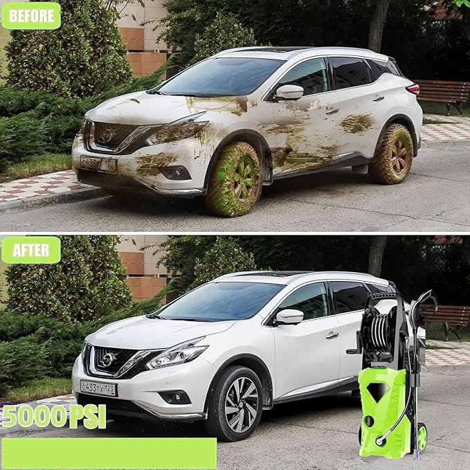 5000PSI Eectric Pressure Washer 2025 2.8GPM High Power Washer with 4 Pressure Nozzle and Soap Bottle for Home, Car Washing, Fence Cleaning, Patio (Green)