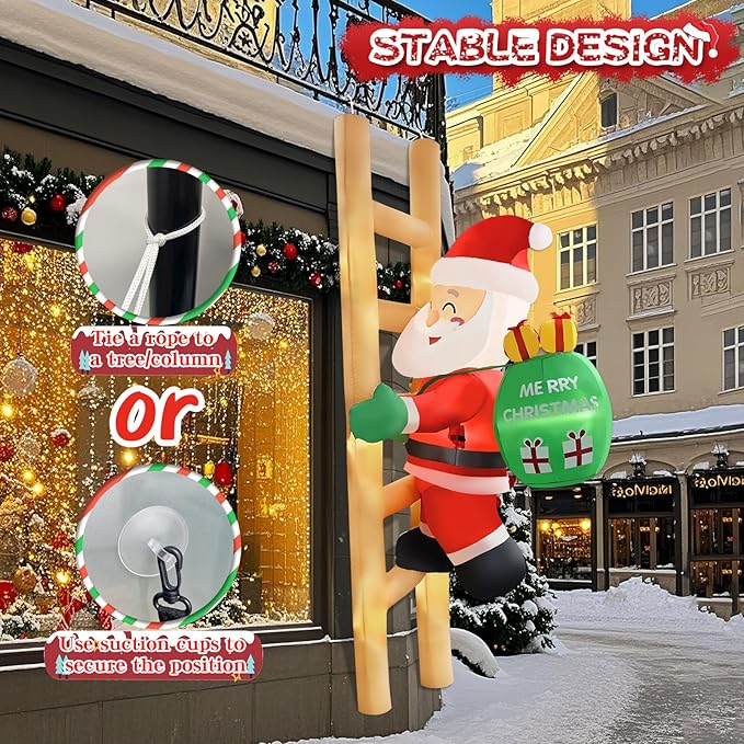 2025 Christamas Inflatable Santa 8FT Climbing Santa Claus with Gift Bag Inflatables Christamas Outdoor Decoration Xmas Santa Blow Up Decor with Built-in 9 LEDs for Holiday Party Yard Garden Lawn