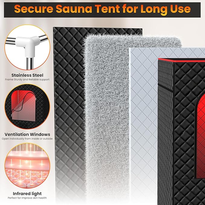 Infrared Home Steam Sauna Box, Portable Personal Full Body Sauna Spa Tent at Home for Relaxation with 660nm Red Light Therapy Lamp, 3L Steamer, Folding Chair, 15 Levels