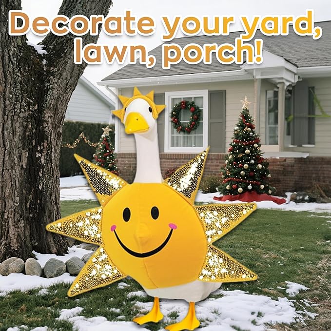 Sun Porch Goose Outfit Fits for Large 23" High Cement or Plastic Goose Statue, Yard Goose Cloths with Smiley Face Decor for Outdoor Lawn Gaden Patio in Winter
