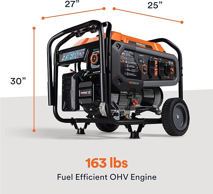 Generac 6,875 Starting Watt Portable Gas Generator - Electric Start - Home Backup or RV Ready - Heavy Duty Frame - Quiet, Long Runtime, Emergency Power - 50-State Compliant