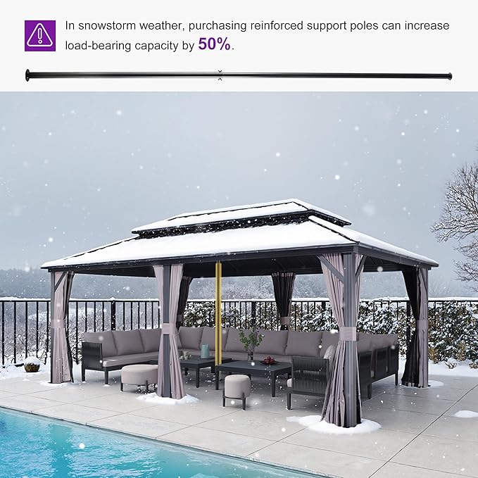 PURPLE LEAF 12' X 20' Patio Hardtop Gazebo Outdoor Pavilion Gazebo with Galvanized Steel Double Roof for Patio Lawn Garden Aluminum with Mosquito Nets and Curtains Grey