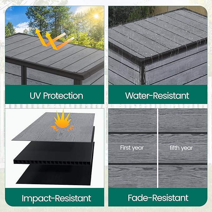 Vertical Outdoor Storage Shed with Floor, 56.8 Cu.Ft Resin Tool Cabinet with Lockable Doors, Waterproof Garden Storage Shed for Patio, Backyard & Garage Organization (Dark Gray)