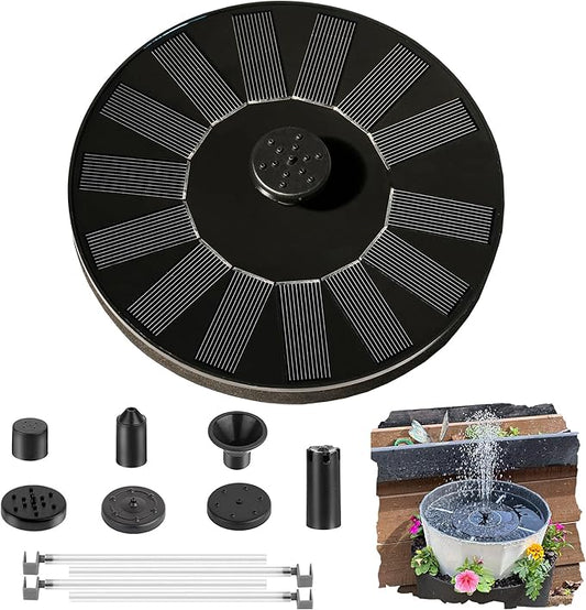 Solar Bird Bath Fountain Pump with 6 Nozzle and Anti-Collision Pole,1.4w Solar Powered Free Standing Floating Water Pump for Fish Tank, Pond, Pool, Garden and Outdoor