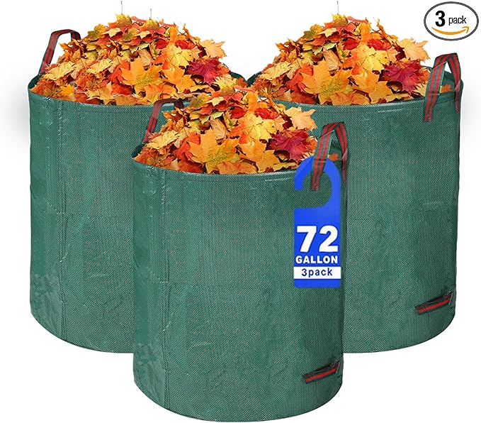 3 Pack Yard Waste Bags 72 Gallon Lawn and Leaf Bags, Reusable Heavy Duty Garden Bags for Collecting Leaves, Waste Container for Clean Up Outdoor Debris Leaves Grass Clippings