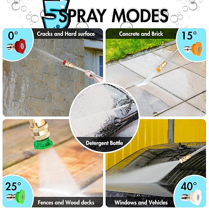 Pressure Washer with 4 Nozzles & Foam Cannon for Driveways, Cars, Fences,Patios, and Outdoor Cleaning (Black)