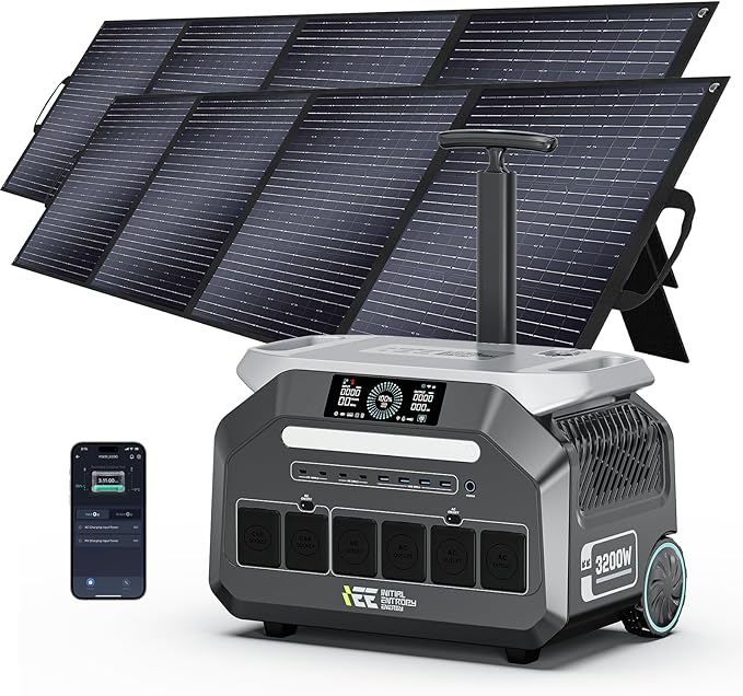 IEE P3200 3200W Solar Generator with 2x400W Solar Panels included, 2048Wh Solar Power Station, 1800W Fast Charging, Smart APP Control Emergency Power Station for Home, RVs, Outdoor Battery Backup