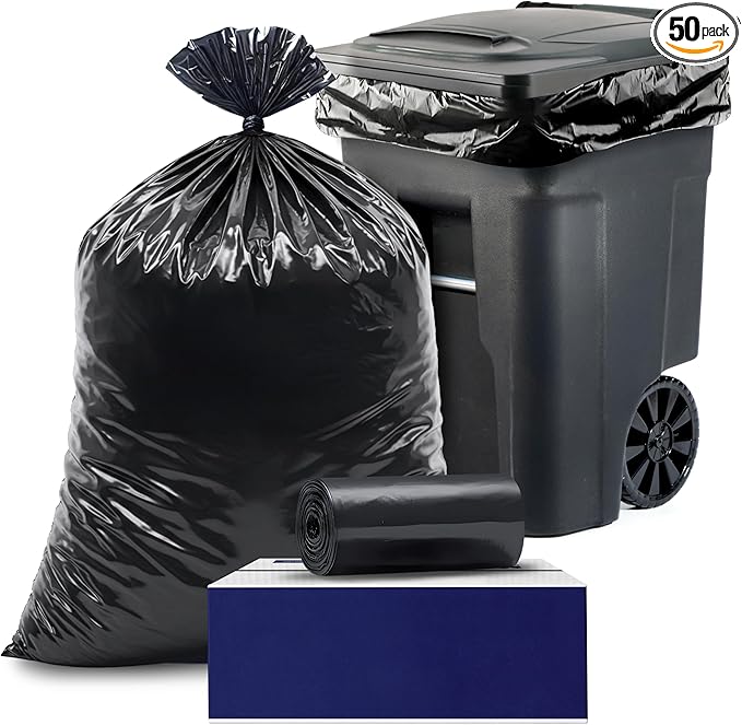 Plasticplace - W65LDBTL2RL 64-65 Gallon Trash Can Liners for Toter │ 2.0 Mil │ Black Heavy Duty Garbage Bags │ Rolls │ 49” x 59” (50 Count)