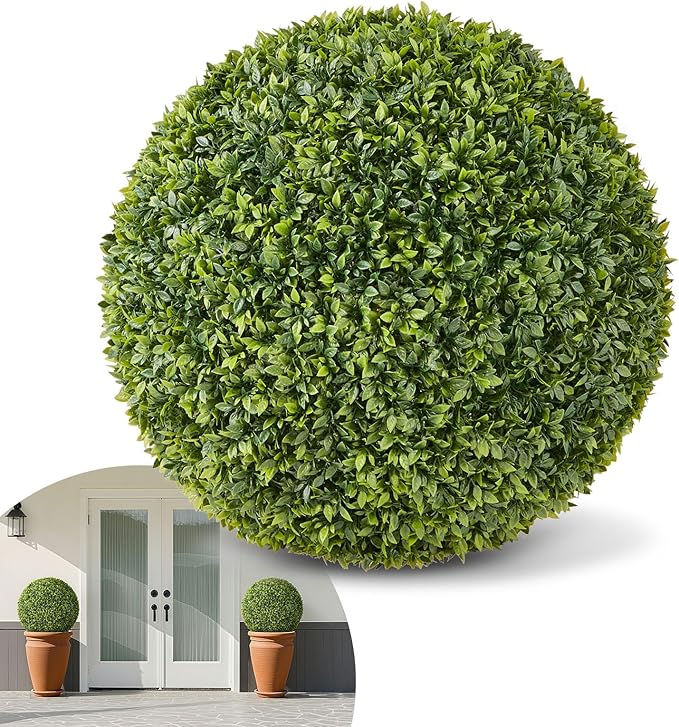 VEVOR Artificial Topiary Ball, 23 inch Faux Boxwood Plant Balls, Fake Silk Tree Look Real, Easy Assembly for Decor Front Porch Outdoor Patio Garden Balcony Backyard and Indoor Home Wedding, Green