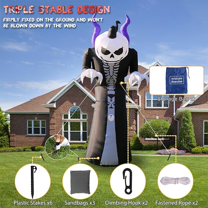 Elegear 10FT Halloween Inflatable Blow Up with Motion-Activated Screaming, 8-Mode Color Changing Light, Giant Grim Reaper Ghost Inflatables Outdoor Decorations for Yard Lawn Garden Porch Party