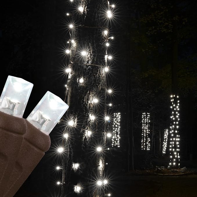 Wintergreen Lighting StretchNet Pro Expandable Christmas Net Lights – Cool White Tree and Trunk Wrap Lights, 50 Lights, 14" x 31" Stretchable Net, Brown Wire