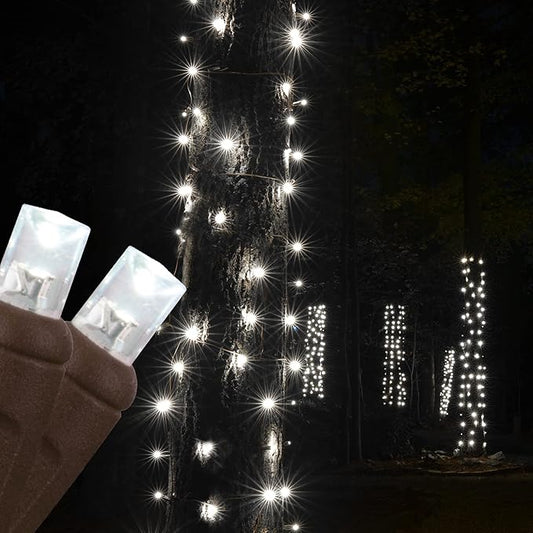 Wintergreen Lighting StretchNet Pro Expandable Christmas Net Lights – Cool White Tree and Trunk Wrap Lights, 50 Lights, 14" x 31" Stretchable Net, Brown Wire