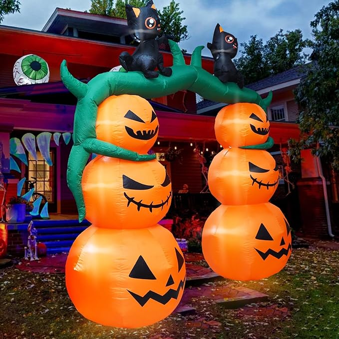 DearSun 9FT H Giant Halloween Inflatable Pumpkin Archway with Two Black Witch's Cats, Halloween Inflatable Arch with Build-in LED Lights Outdoor Decorations Large Party Yard Decoration