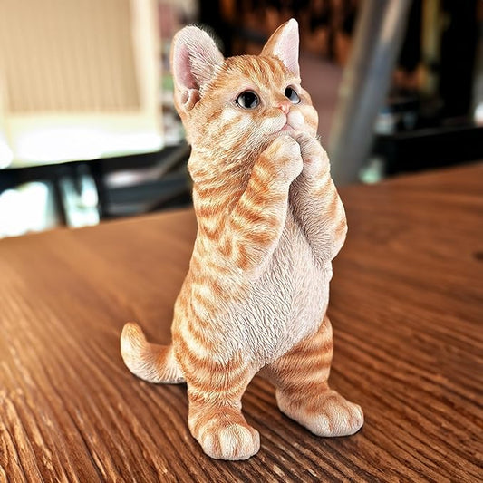 Outdoor Cat Statue Garden Decoration,Cute Prayer Orange Cat Figurine Art Interior Office Home Décor,Animal Resin Sculpture Art Decoration For Garden Yard Lawn,Resin Cat Figurine For Cat Lovers