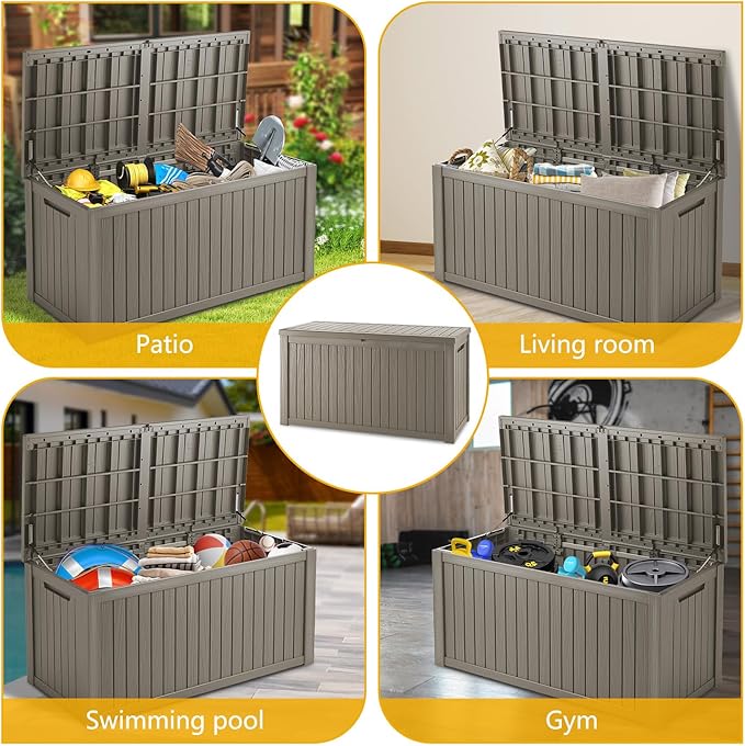 200 Gallon Deck Box, Resin Outdoor Indoor Waterproof Storage Box, Lockable Storage Box With Handle for Patio Furniture - Garden Tools - Swimming Pool Tools UV-Resistant, Grey