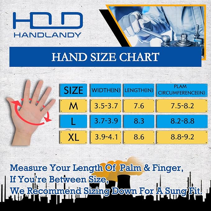 HANDLANDY Anti Vibration Gloves, SBR Padding, TPR Protector, Mechanic Work Gloves (Large, Black)