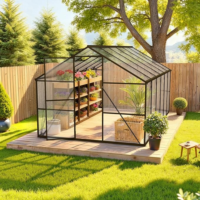 VEVOR 8 x 12 FT Polycarbonate Greenhouse, Heavy Duty Outdoor Green House with Adjustable Vent & Push-Pull Lockable Door, Quick Setup, Aluminum Frame Walk-in Greenhouse Sunroom for Outside Garden Lawn